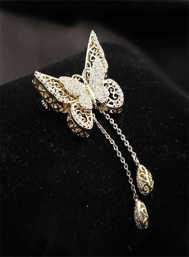IS4U Vintage Butterfly Brooch,Dainty Crystal Rhinestones Hollow Out Butterfly Lapel Pins Dainty Scarf Clothing Brooch Pin Accessories for Women (Gold) - Image 3